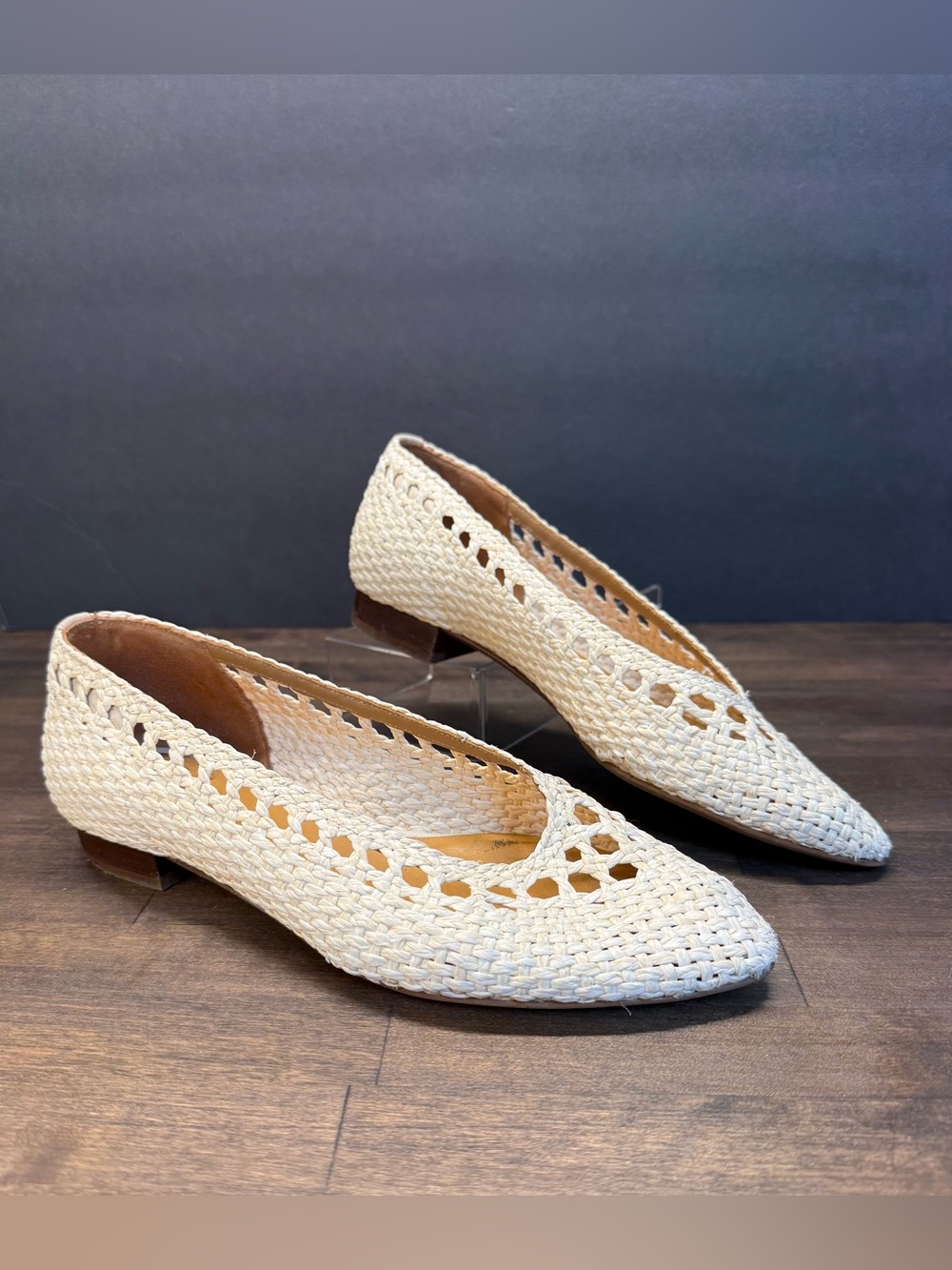 Sezane Woven Ballet Flats EU39 US8 Ivory Raffia Leather Minimal Chic - Picture 2 of 7